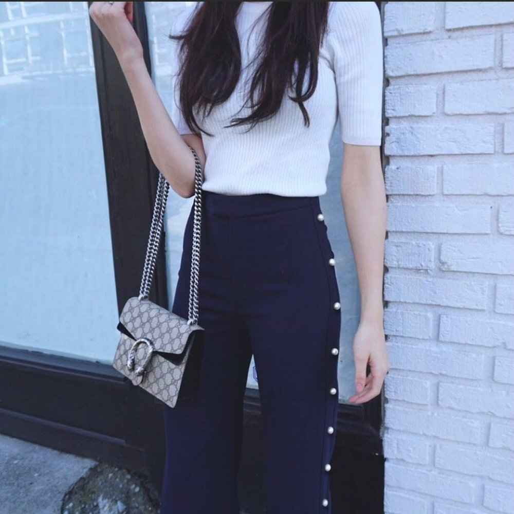 Zara pants, wide leg , side slit all pearls